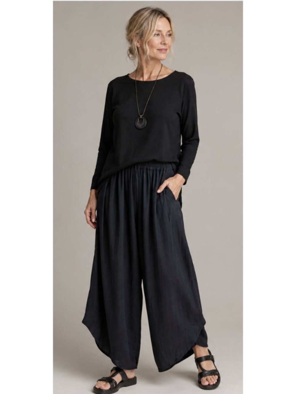 MELA PURDIE Wide Leg Lantern Drape Parachute Pull On Pants Navy XS Lagenlook